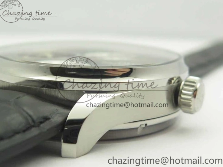 MIROTIME 0714 Popular Portuguese Flying Tourbillon SS Gray Dial 2 Sub Dials on Black Leather Strap 7159